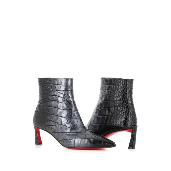 Christian Louboutin Condora Gunmetal Croc-Embossed Booties 55mm | New in Box 37 - Picture 1 of 9